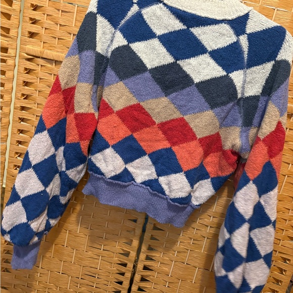 Free People Cozy Multi-Color Argyle Crewneck Sweater - Blue, Red, Purple - Picture 4 of 5